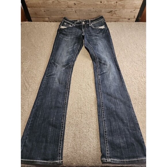 Grace In LA Women's Size 9/28 Embellished Flap Pockets  Heavy Stitch Bootcut - Picture 4 of 16